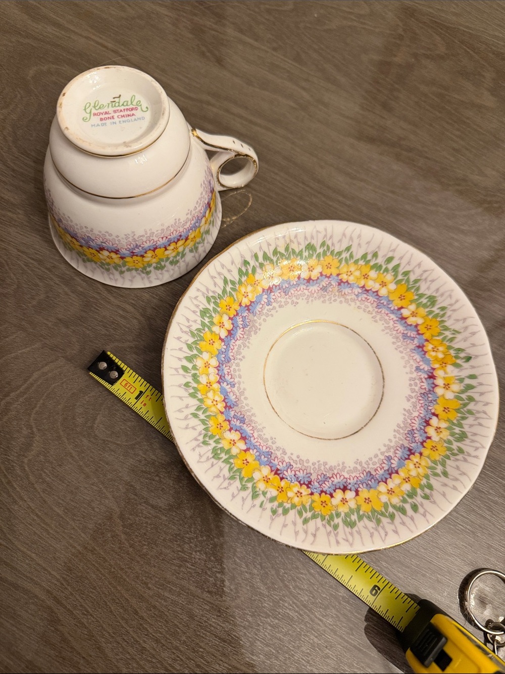 Royal Stafford Bone China England Teacup & Saucer Glendale Floral Bands 🏴